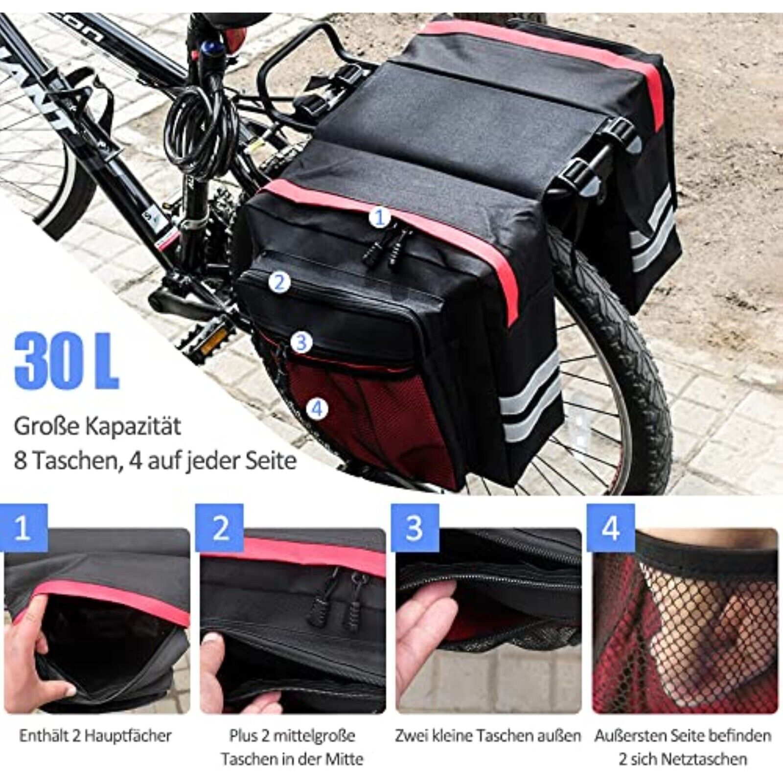 Fischer Gepäckträger-Tasche 30L Fahrrad-Tasche Seiten-Tasche 2-Fach Bike Case