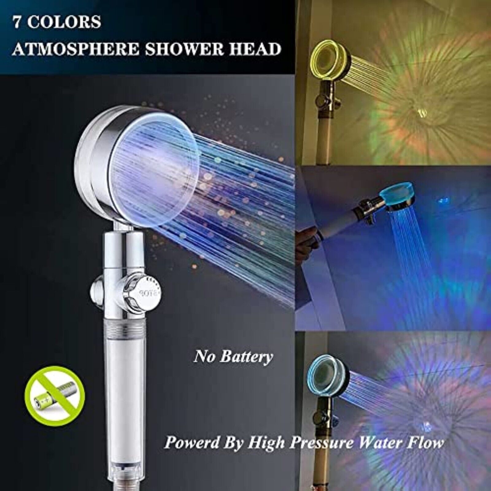 3 Farbe Led Duschkopf 9cm Brause Handbrause  Rund Regendusche Wasserfall Dusche