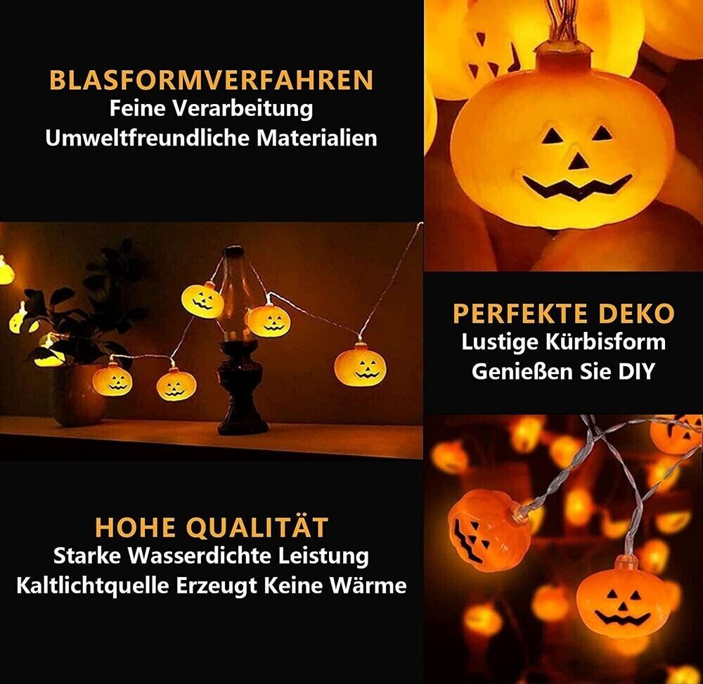 3M 20LED Halloween Lichterkette Geist Kürbis Beleuchtung Außen Garten Party Deko