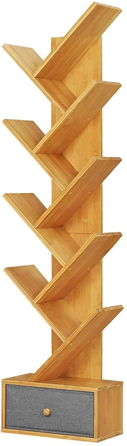 VIAGDO Bücherregal Bambus Standregal, mit 8 Ebenen und Vliesstoff-Schubladen
