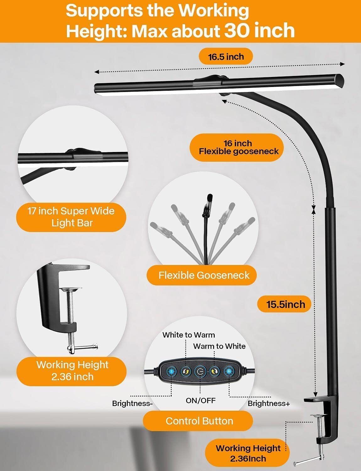 Schreibtischlampe LED Dimmbar - Schreibtisch Lampe Klemmbar Augenschutz Tischlam