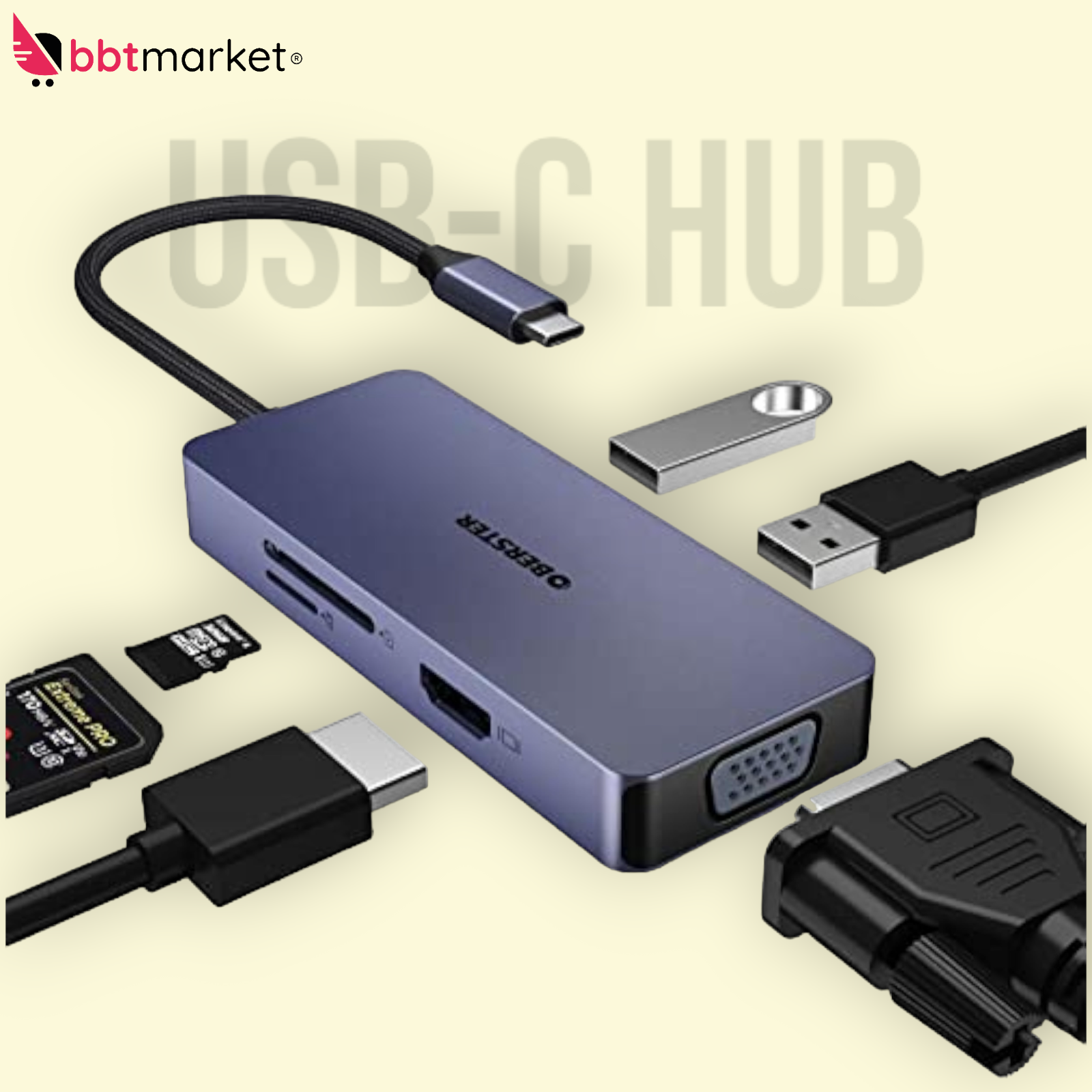 HUB USB-C ADAPTER HDMI 4k HDMI VGA 2 USB 2.0 für MacBook M1 SD/TF 6 in 1 NEU