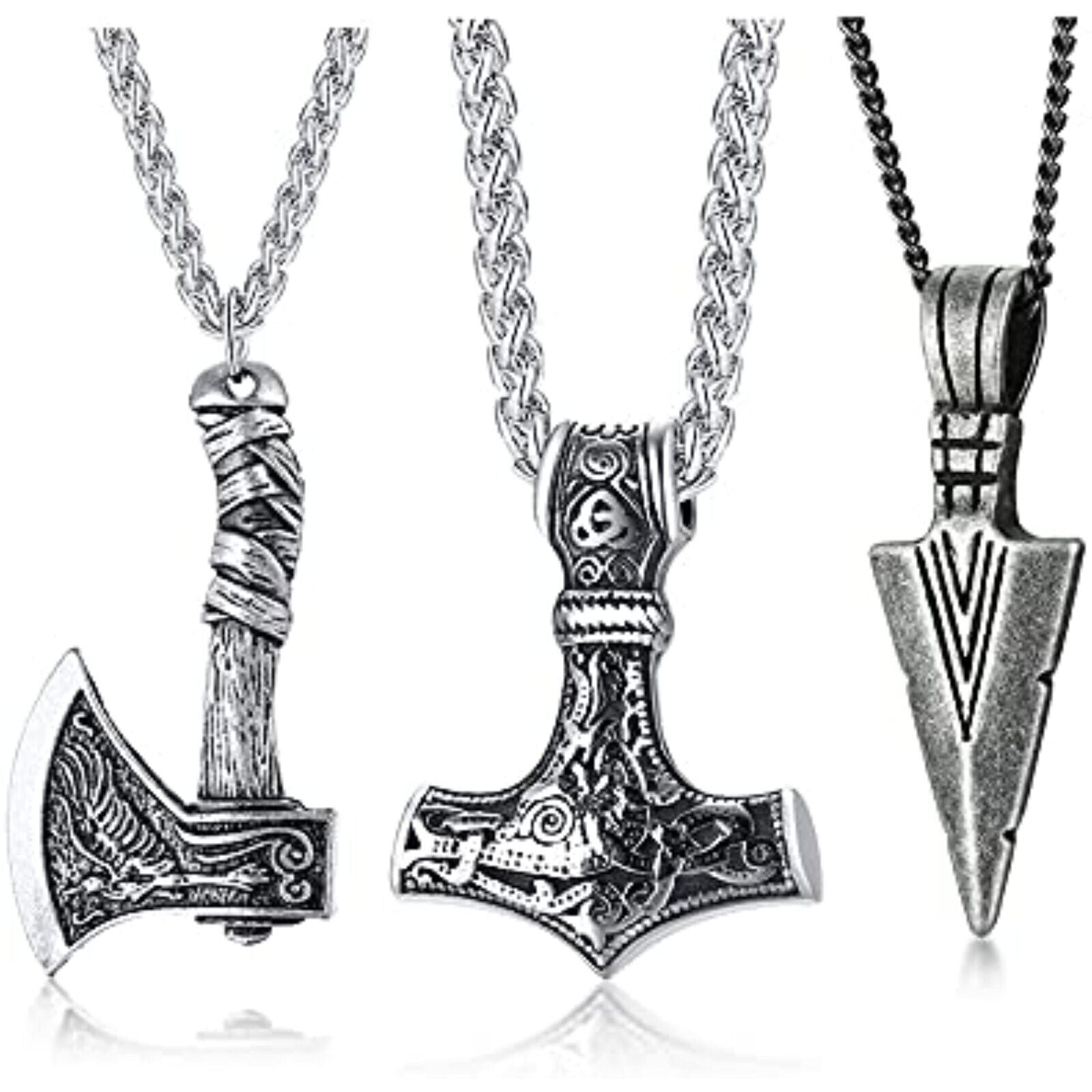 Wikinger Halskette Anhänger Thors Hammer Edelstahl mit Kette Geschenkbeutel