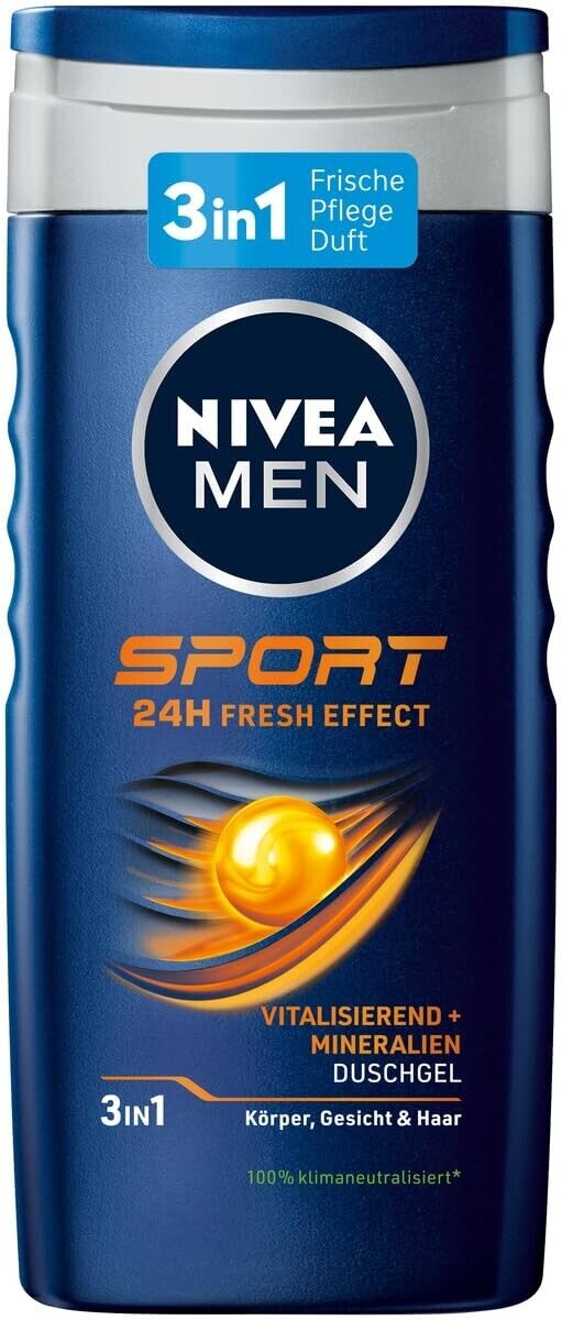 NIVEA MEN 3 in 1 Sport Duschgel, 250ml, Pflege-Dusche, für Körper/Gesicht/Haar