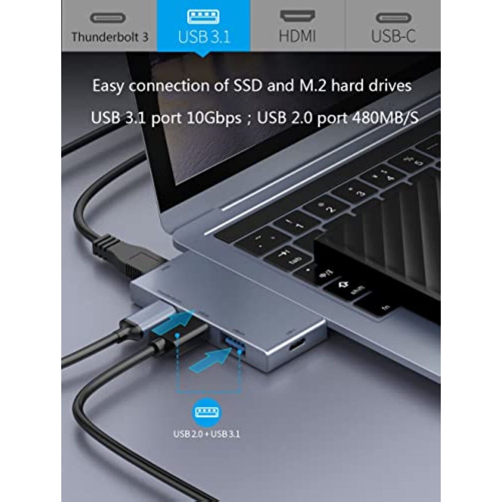 USB C Hub 5 in 2 MacBook Pro Air Multiport Adapter, 4K HDMI USB 3.1 10Gbps USB C