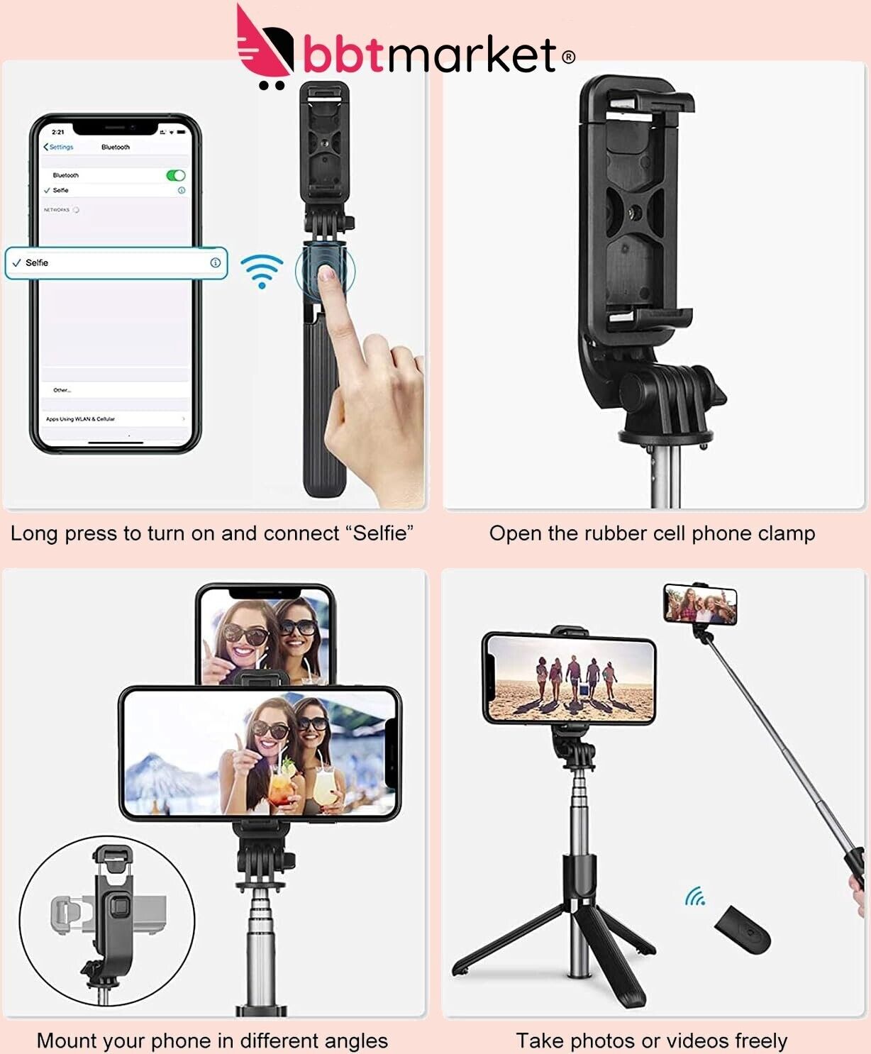 Smartphone Selfie Stick Bluetooth Stativ Teleskop Stange Fernbedienung Handy NEU
