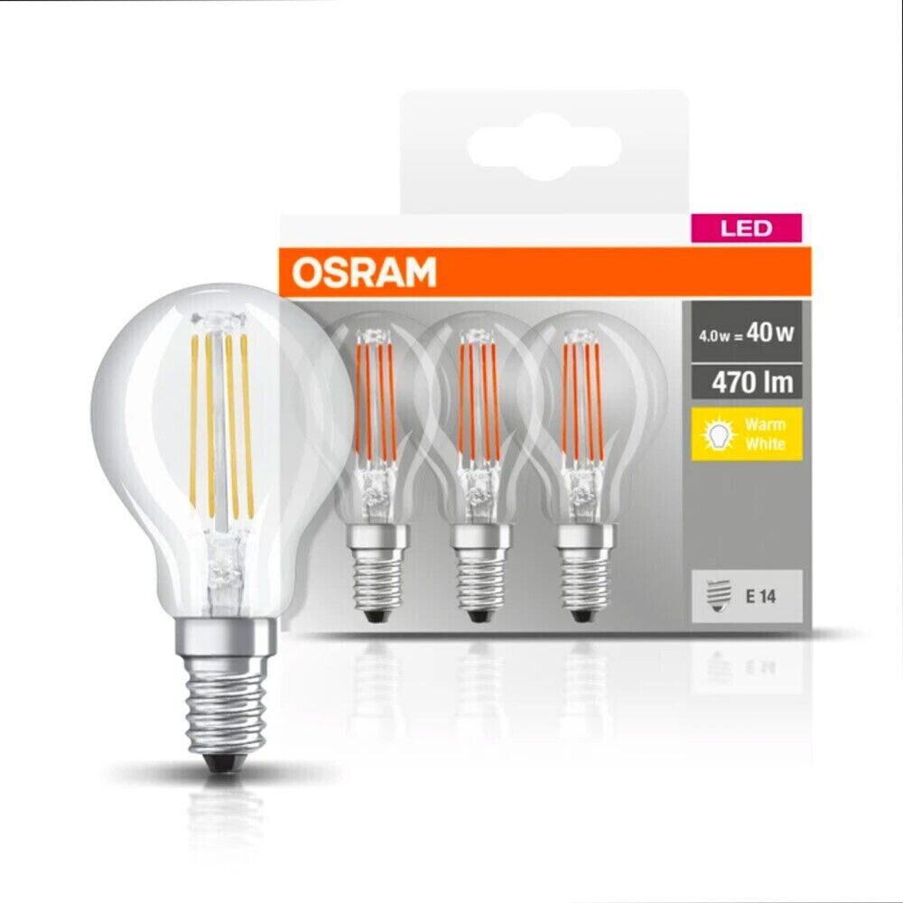 3 x Osram LED BASE P40 E14 Filament 4W Tropfen 4000K Cool White wie 40W