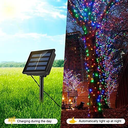 LED Solar Lichterkette 22m 8 modi Kette Weihnachtsbaumkette Außen Garten Party