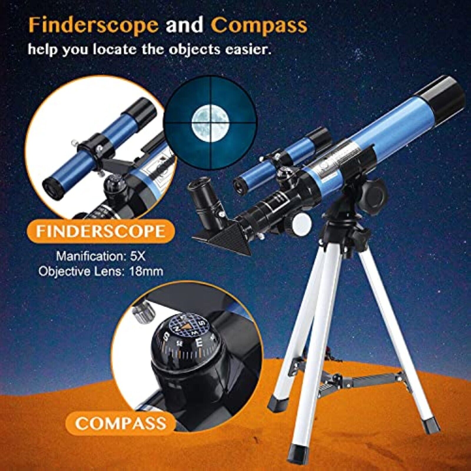 Mini Teleskop Fernrohr 32-fach mit Dreibein Stativ leicht für Kinder geeignet