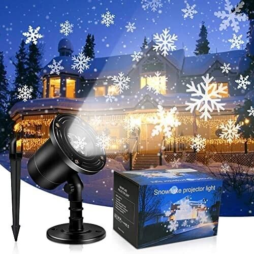 LED Laser Projektor Schneeflocken Weihnachten Licht Party Garten Deko Xmas Außen