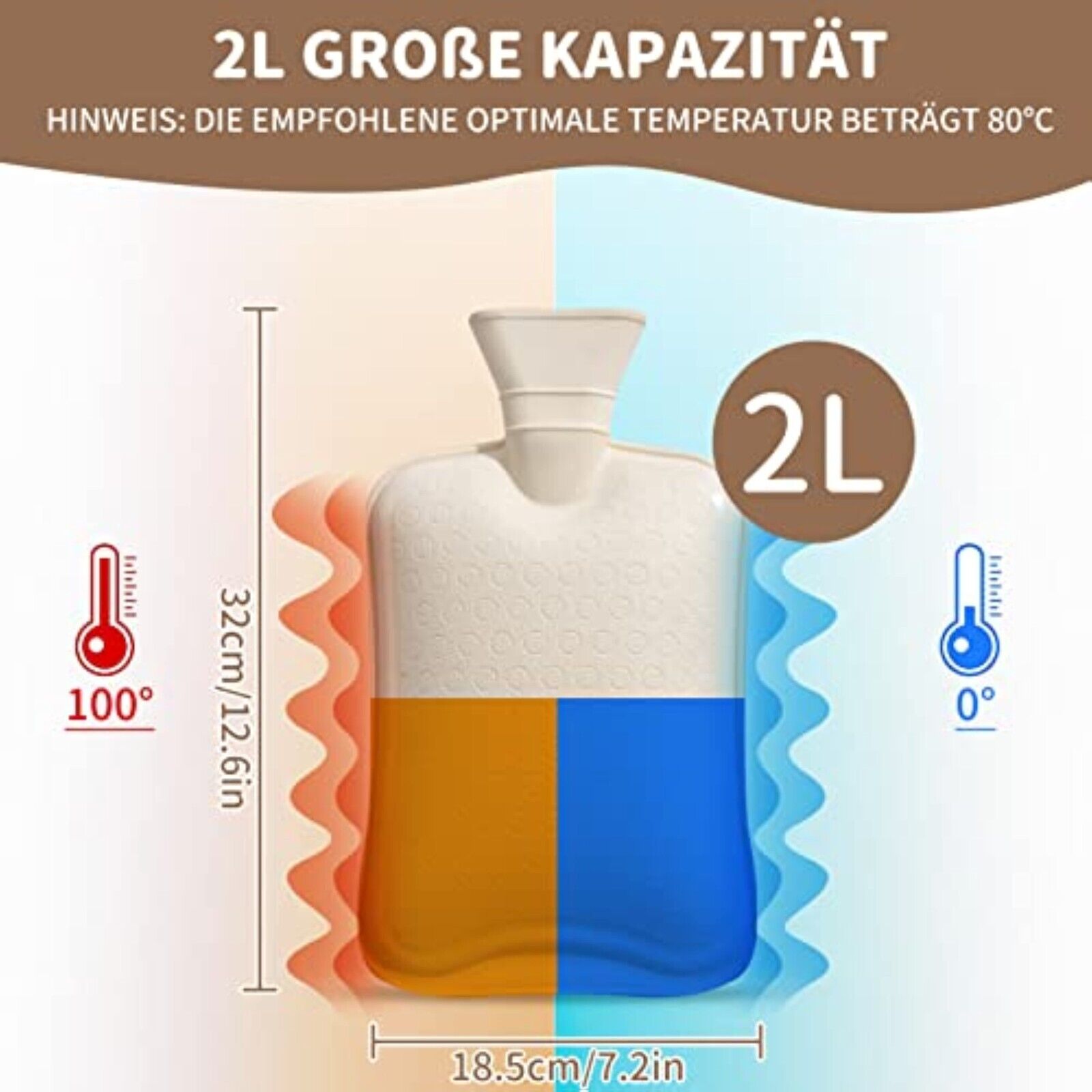 XXL Wärmflasche 2 Liter mit BEZUG Gummi 2L Wärmekissen Bettflasche Wärmeflasche