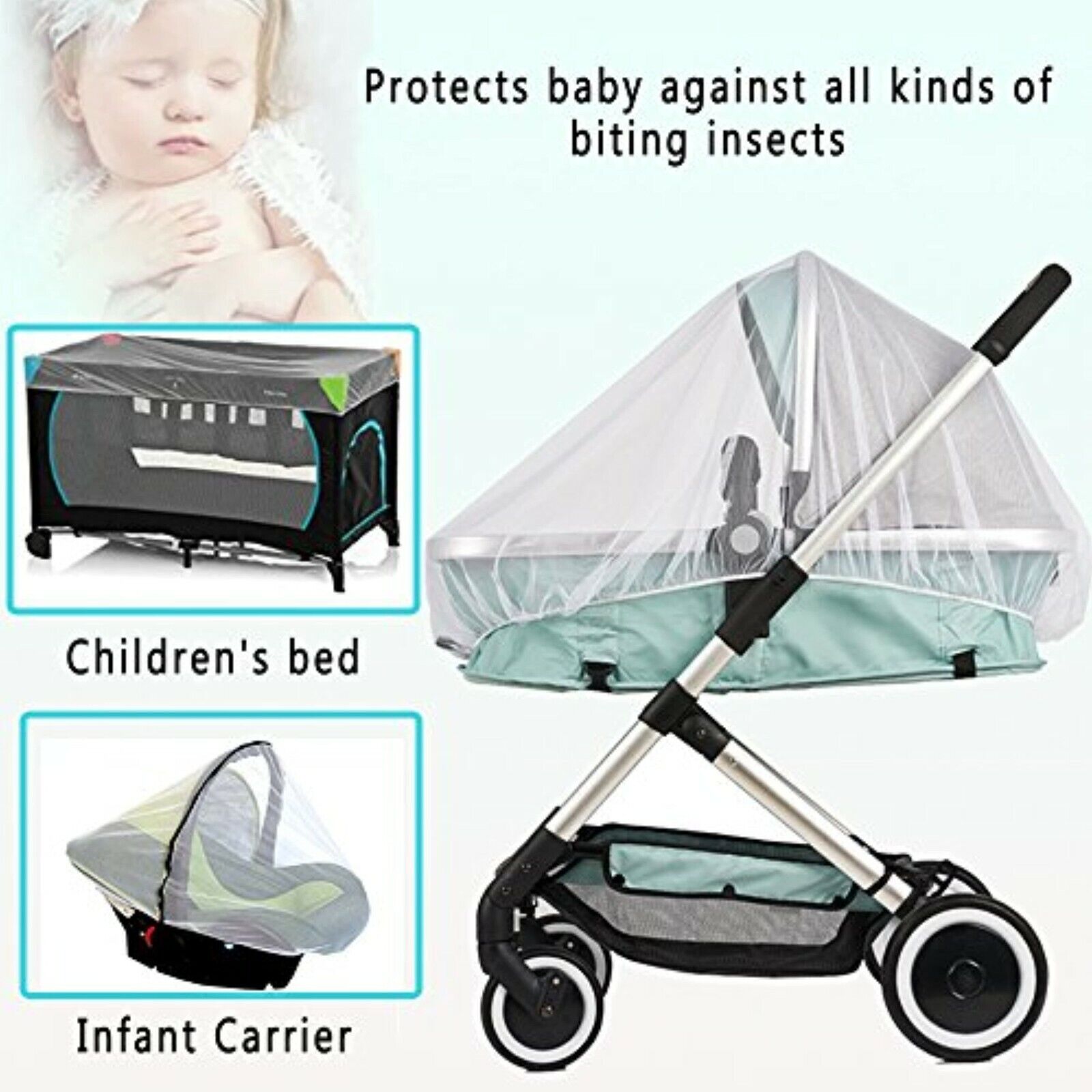 Insektenschutz，Universal Mückennetz für Kinderwagen Autositz Buggy Babywanne neu