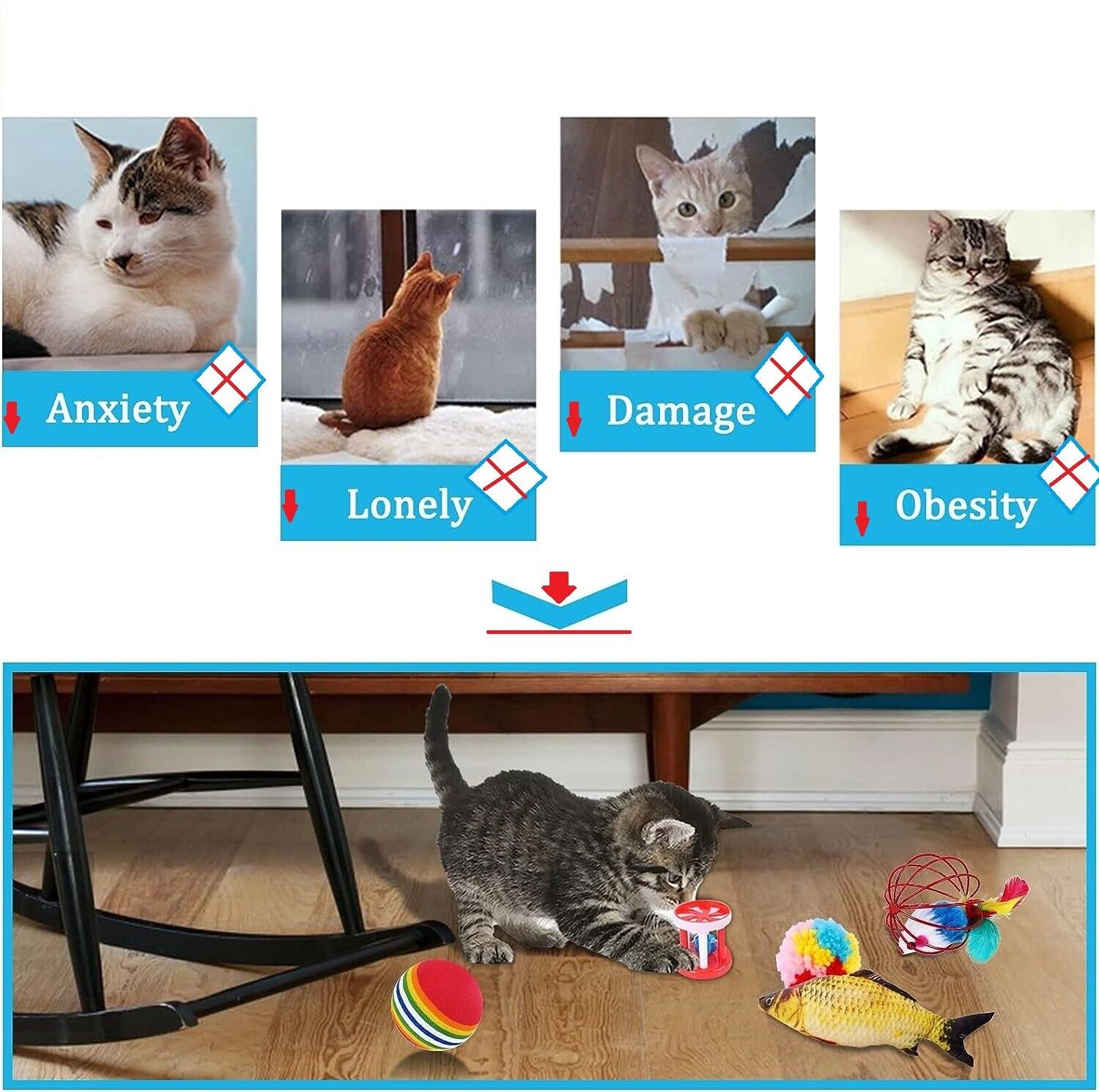 Katzenspielzeug Set mit Katzentunnel Katzen Spielzeug, Federspielzeug 33pcs-NEU