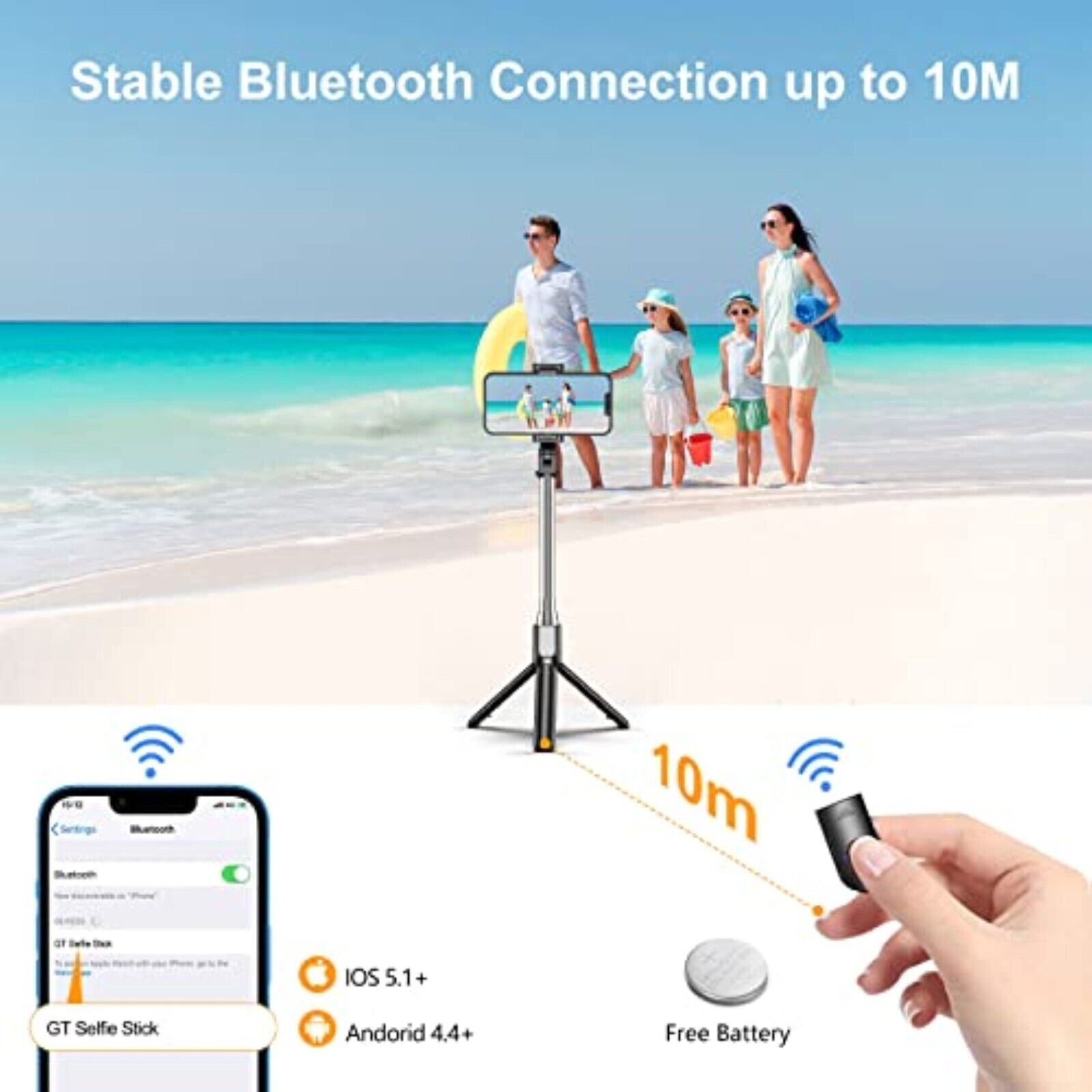 Bluetooth Selfie Stick Stativ für Smartphone iPhone 13 12 11 Pro Max, Samsung DE