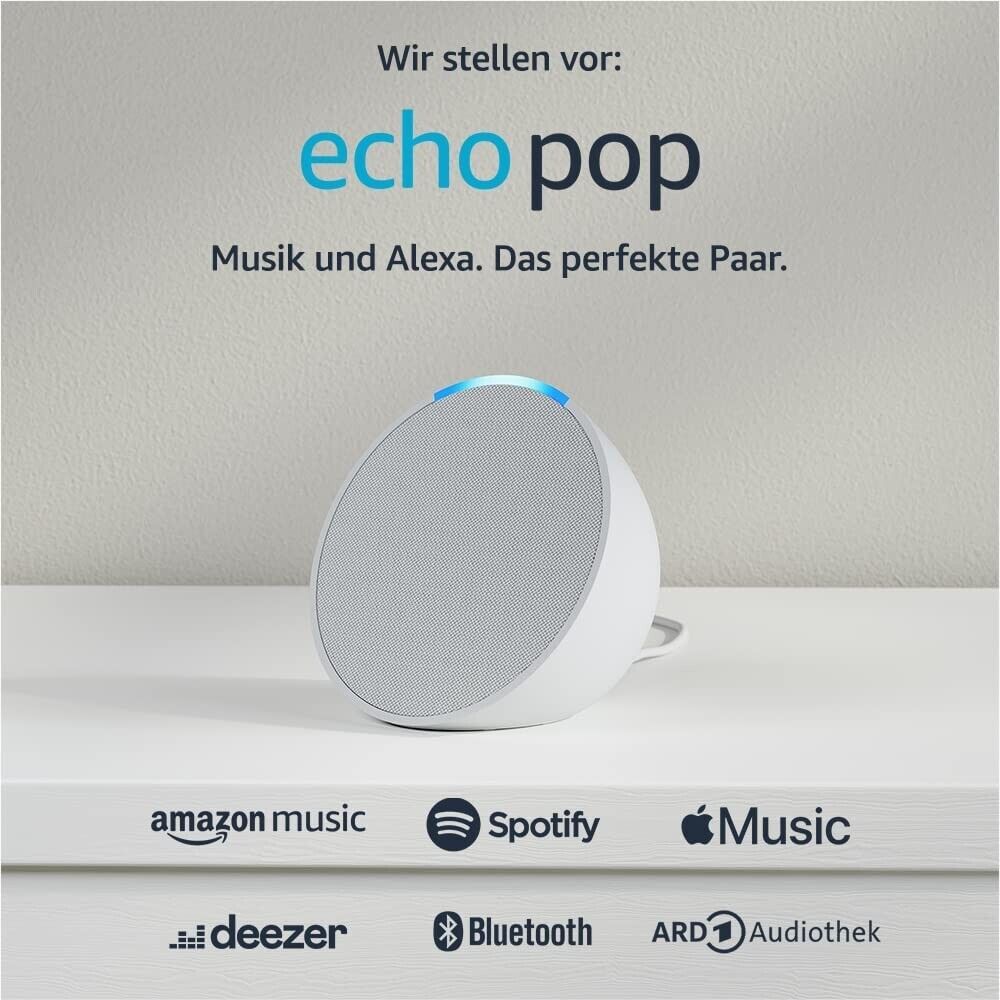 Alexa Echo Pop - Smarter Bluetooth-Lautsprecher vollem Klang WLAN - Weiß [NEU]