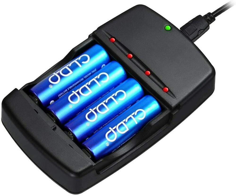 Batterieladegerät und 4x AA wiederaufladbaren NI-Zn Batterien und  USB Ladekabel