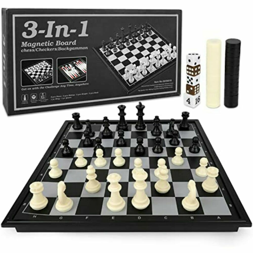 Schachspiel Magnetisch Dame Spiel Backgammon 3-in-1, Schach Magnetischem