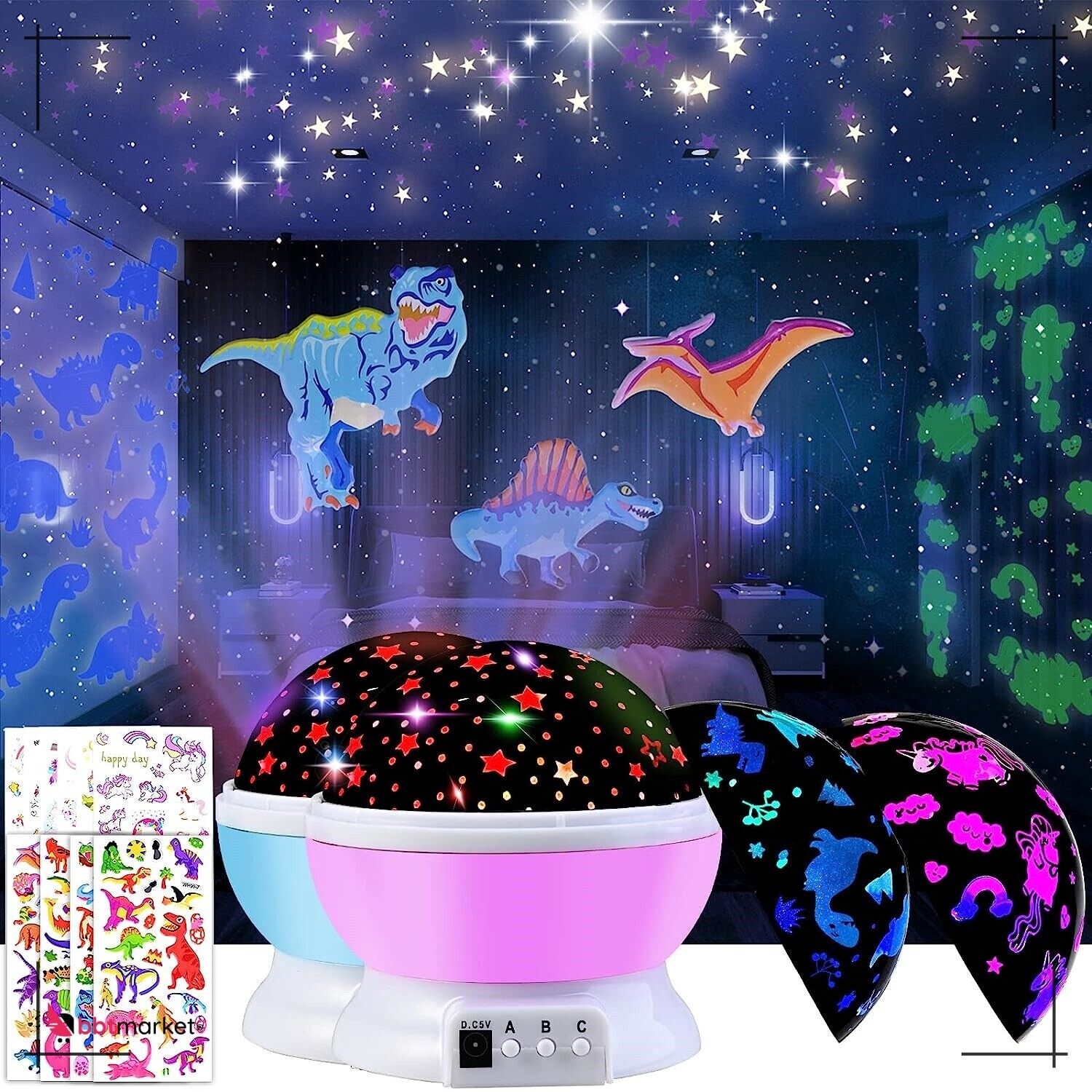 2Pcs Sternenhimmel Nachtlicht Projektor Einhorn Dinosaurier Spielzeug USB 360°