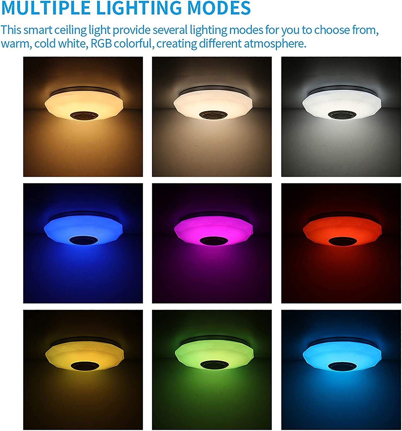 36W Dimmbare LED Deckenleuchten mit Fernbedienung Bluetooth 4 Lautsprecher Lampe
