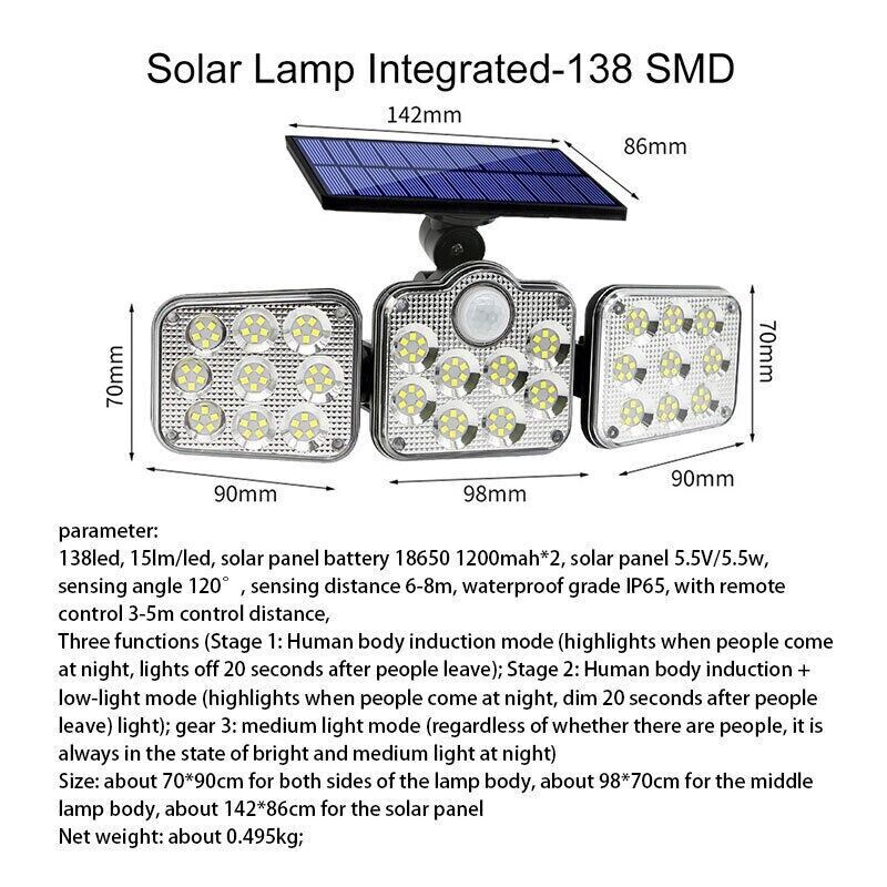LED Solarleuchte Bewegungsmelder Außen Strahler Fluter Sensor Lampe Solarlampe