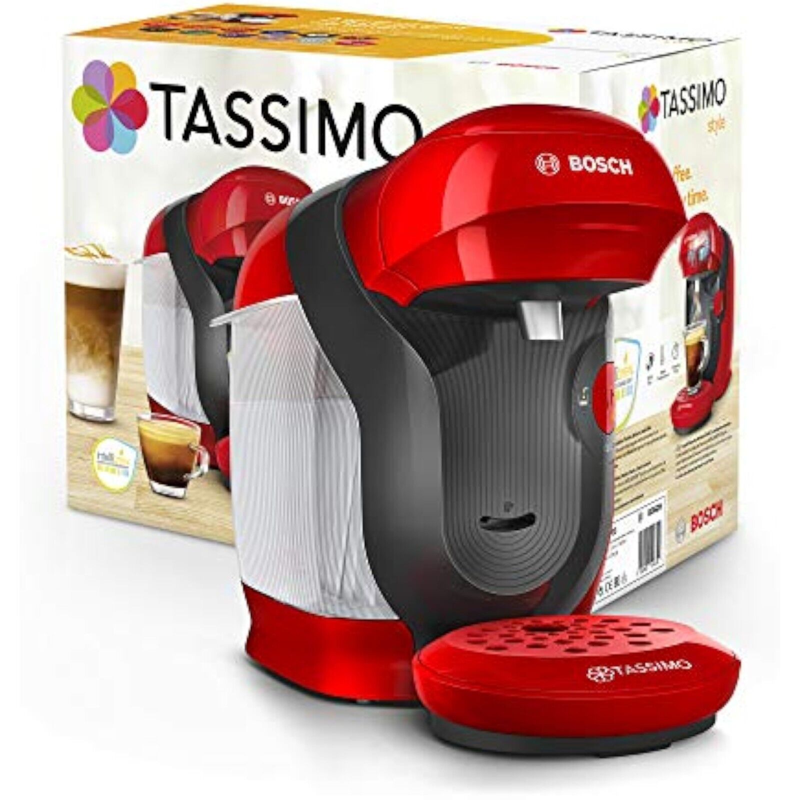 BOSCH Style TAS1103 rot Tassimo Kapselmaschine Intellibrew LED-Bedienfeld