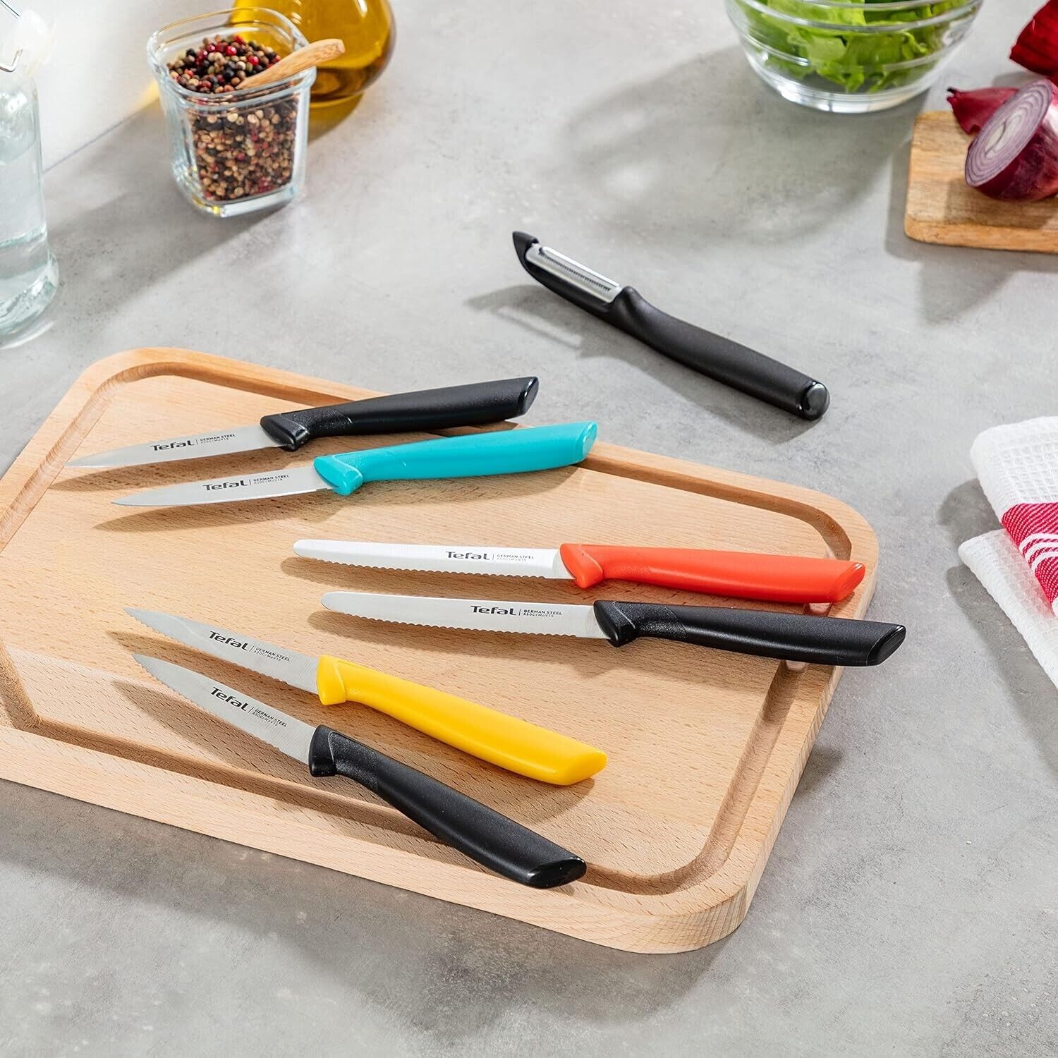 Tefal Colorfood Messer-Set  3-teilig | Universalmesser/Schälmesser Edelstahl