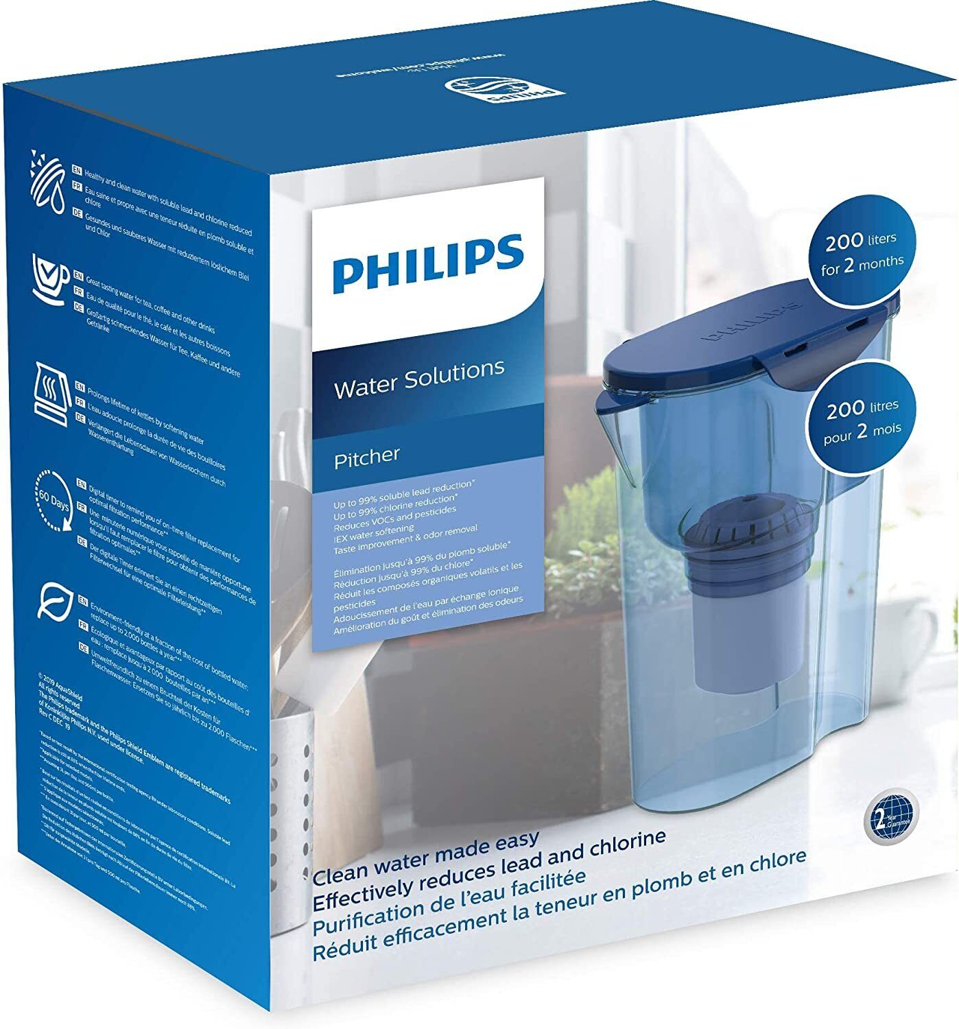 3L Philips Wasser filter Kanne Dafi Filterkanne gegen Kalk, mit Aktivkohle, Blei