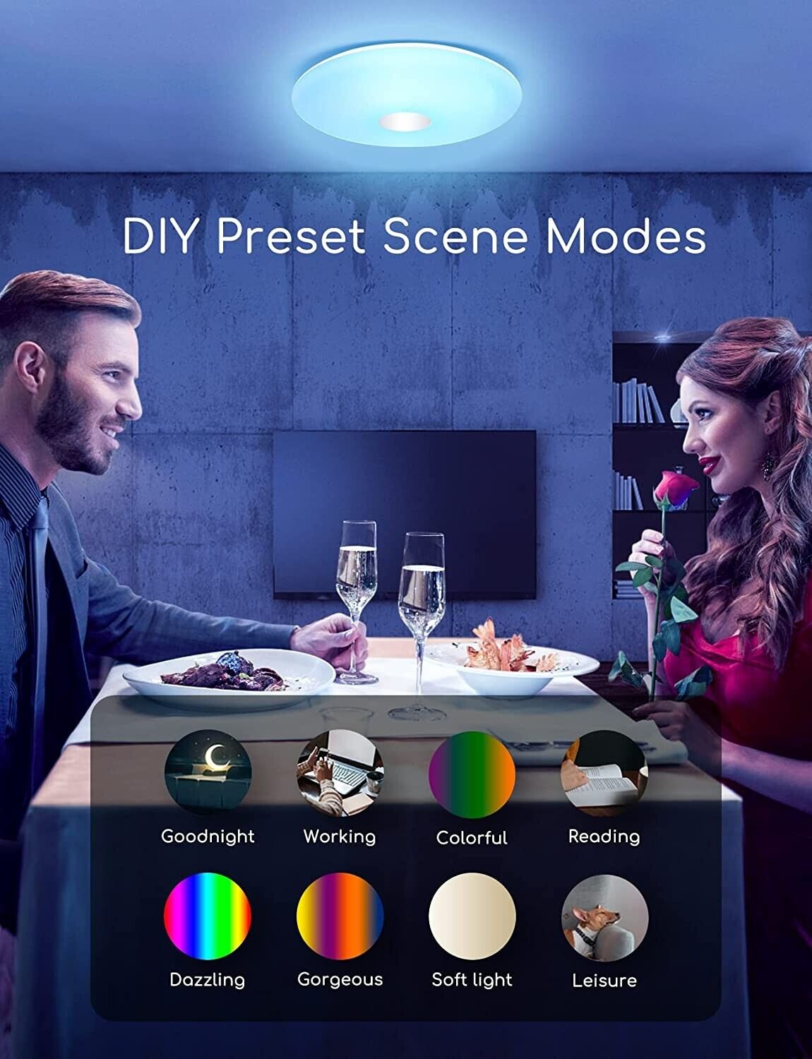 LED RGB Deckenlampe Dimmbar mit Musik Lautsprecher App Fernbedienung, Alexa 18W
