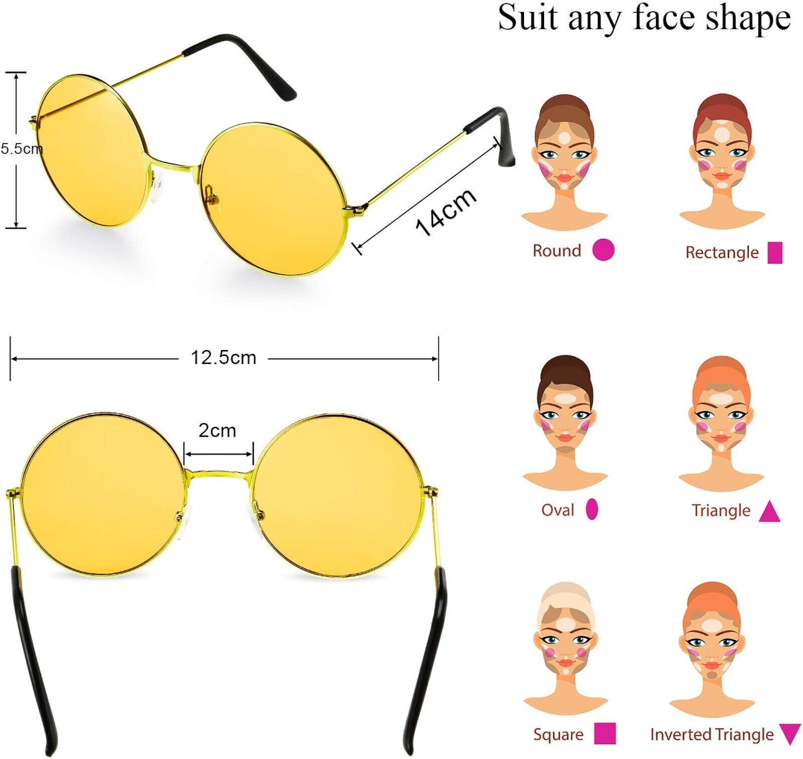 2x Retro Vintage Sonnenbrille rund Hippie Brille für Herren Damen Sonnenbrillen