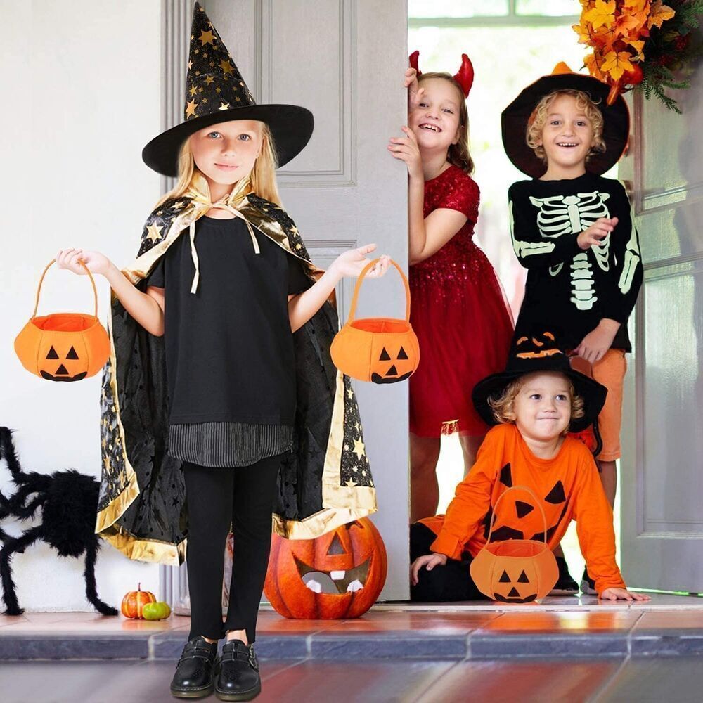 Halloween Kostüm, Kürbis Candy Bag,Wizard Cape Witch Umhang mit Hut, für Kinder