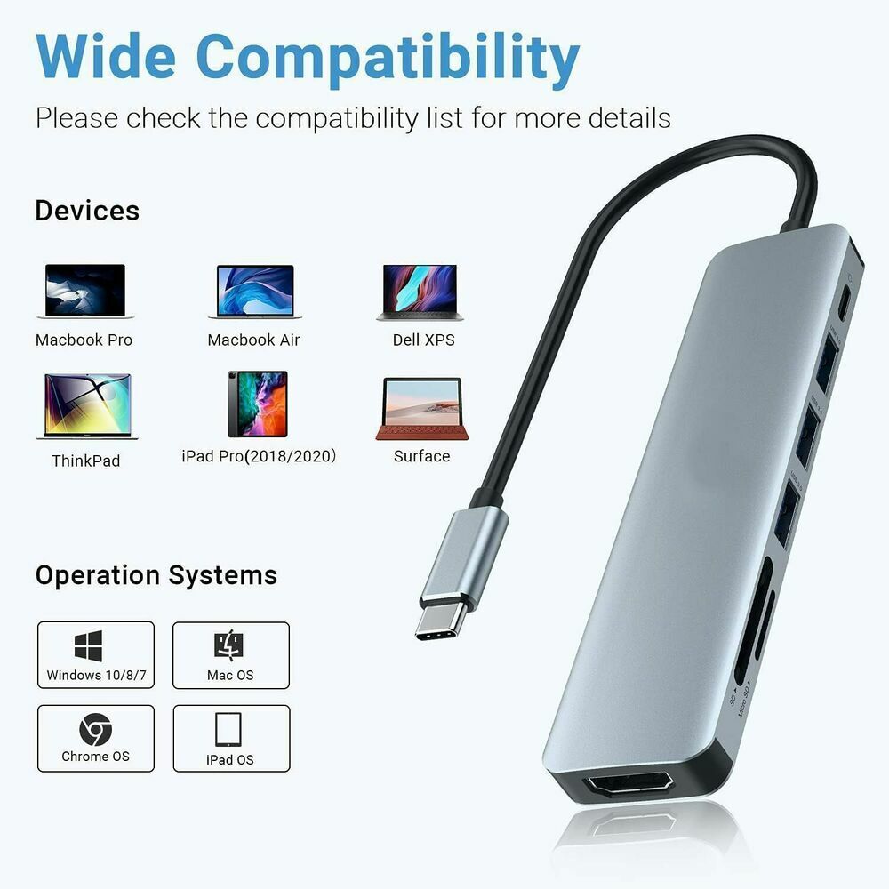 USB C Hub, USB C Adapter MacBook Pro Adapter, 7 in 1 mit 4K HDMI-Ausgang