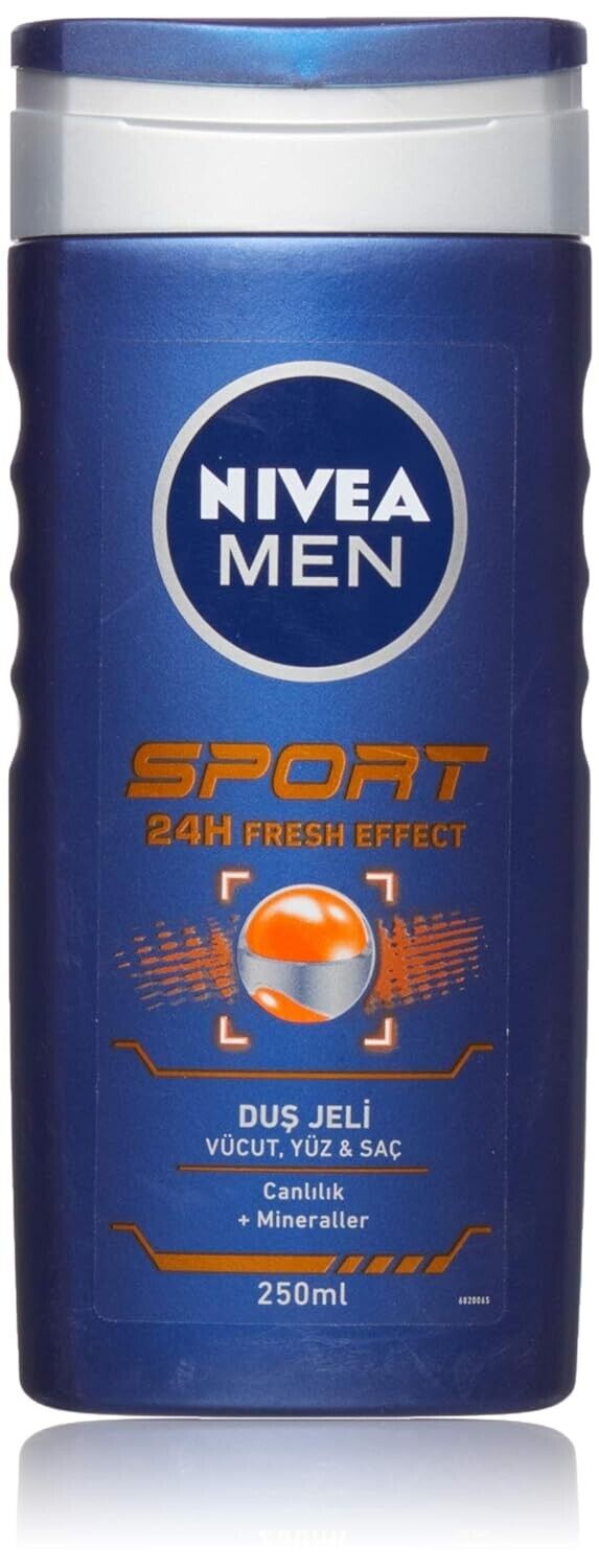 NIVEA MEN 3 in 1  Sport Duschgel, 250ml Pflege-Dusche Körper/Gesicht/Haar 24h
