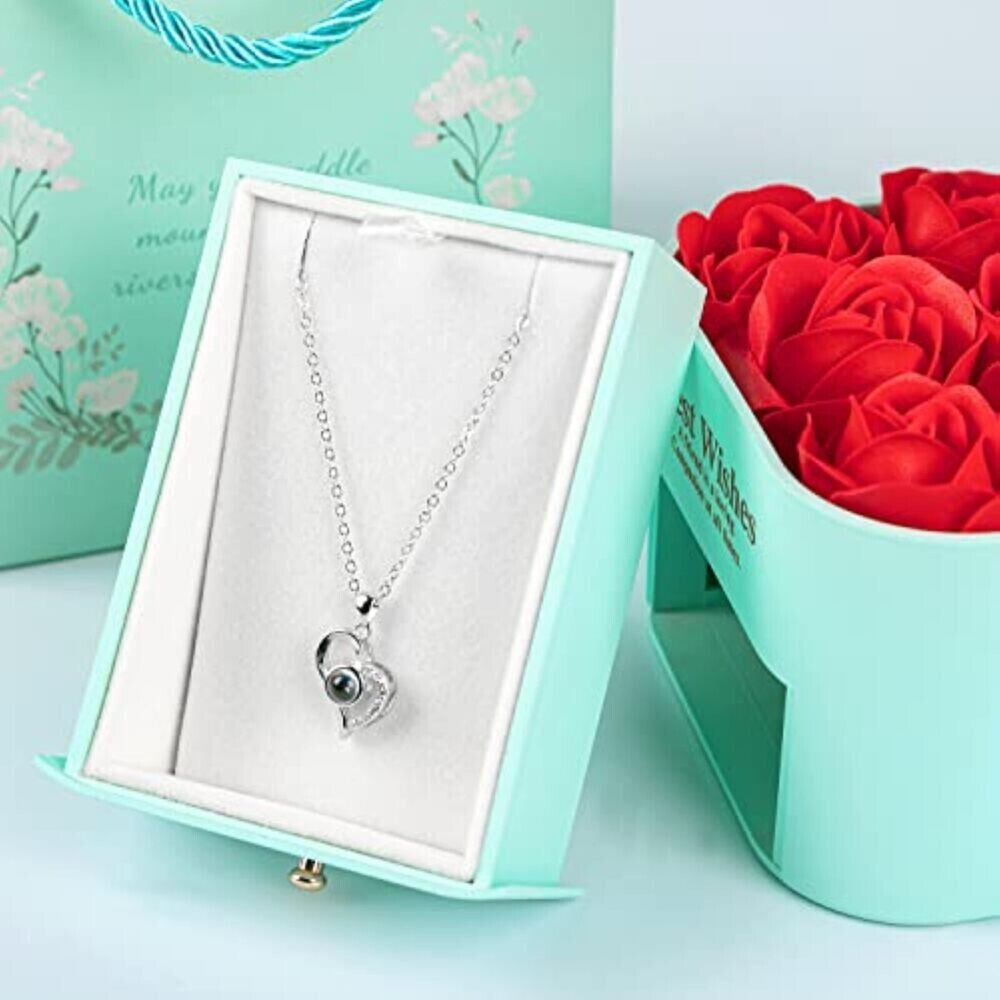 Valentinstag Jahrestag Ewige Echte Rot Rose Rosenbox  Geschenkbox+Halskette