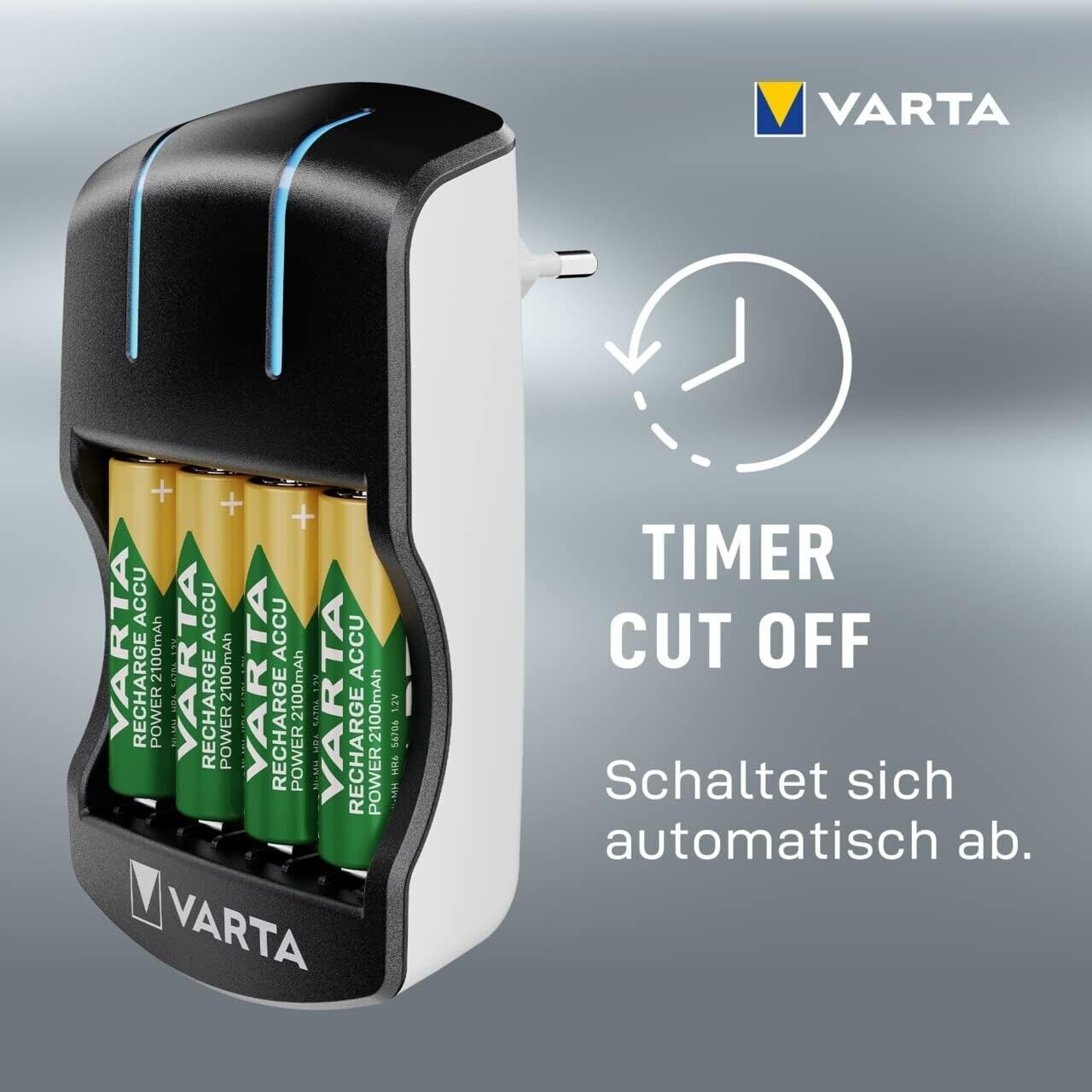 VARTA Wiederaufladbar 4 Stück Akku AA Batterien 2100mAh mit Batterieladegerät