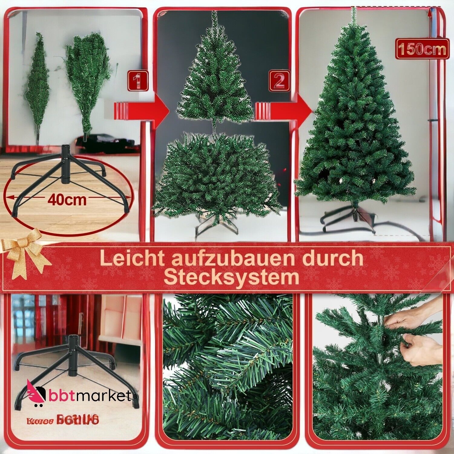 Weihnachtsbaum Grün PVC Künstlicher Kunstbaum Tannenbaum 150cm Christbaum DE neu