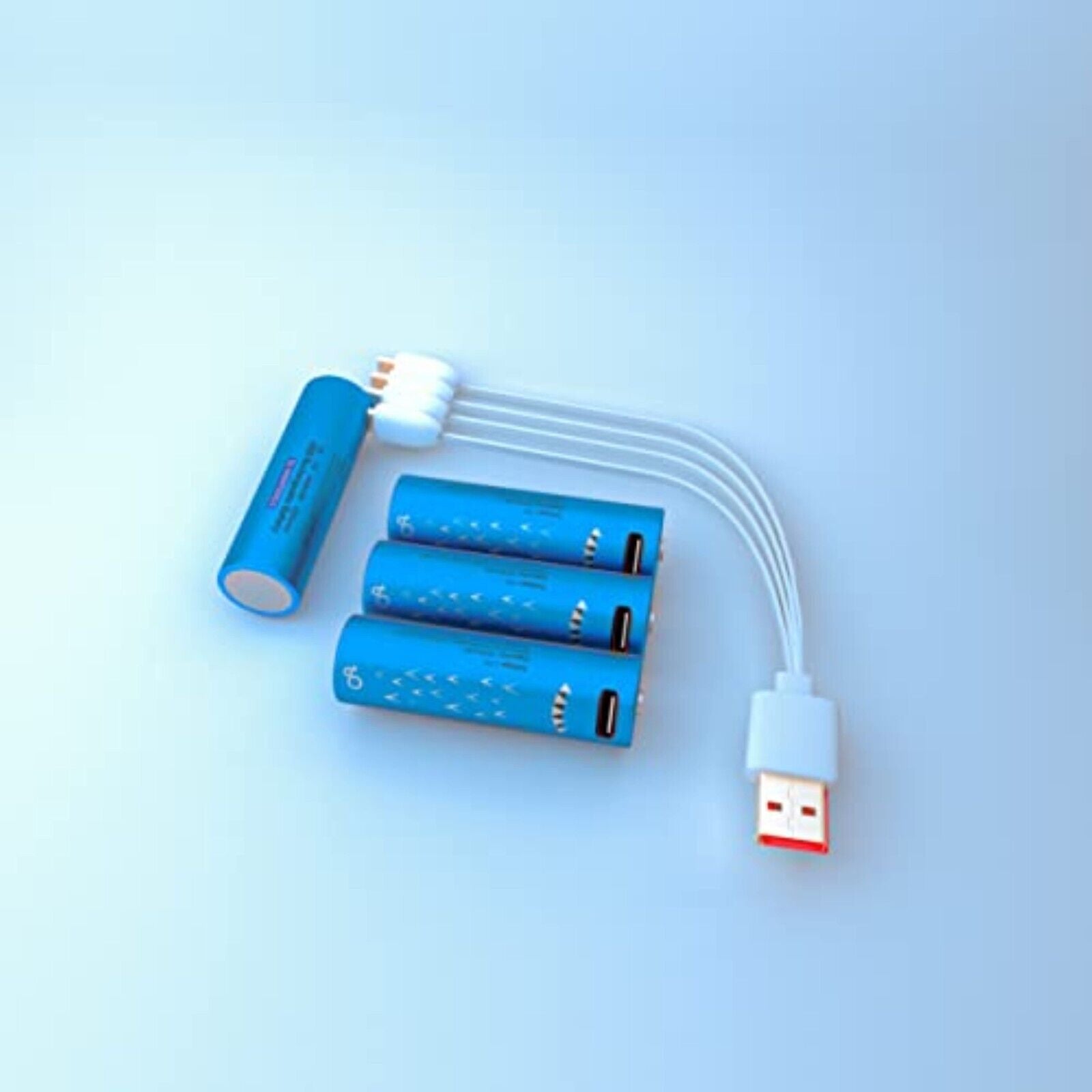 4 blaue Typ-C-AA-Batterien,wiederaufladbare Batterien 1,5V 2000 mWh,Typ-C-Kabel