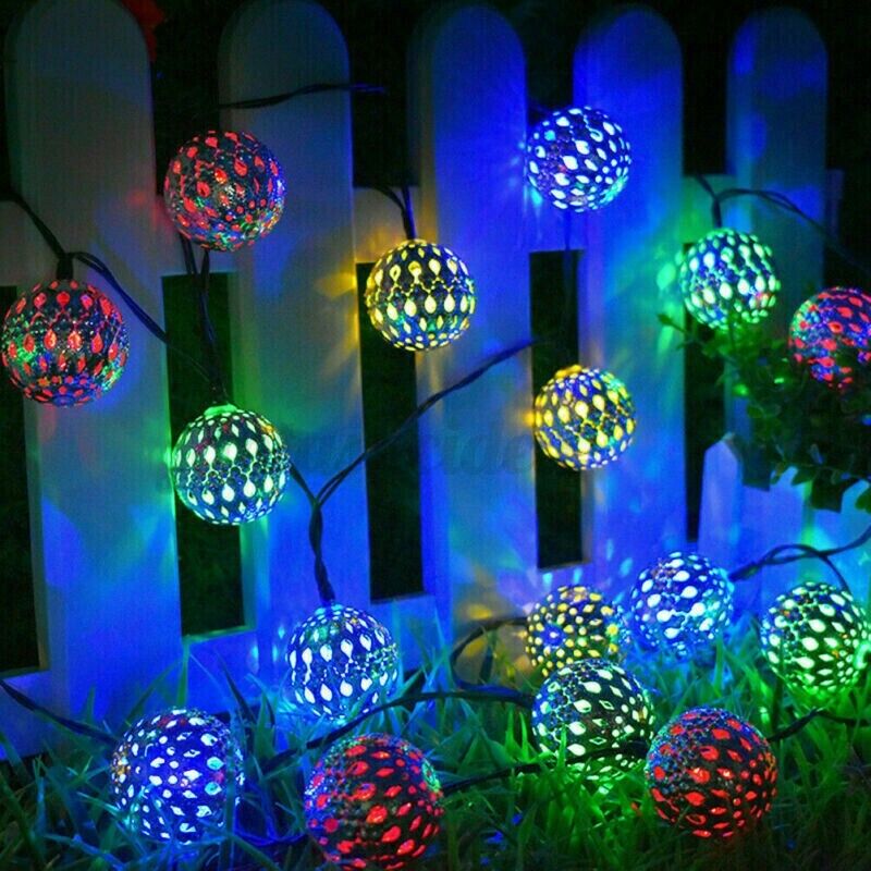 Solar Lichterkette 50 Kugel LED Laterne Beleuchtung Garten Party Außen Dekor 7m
