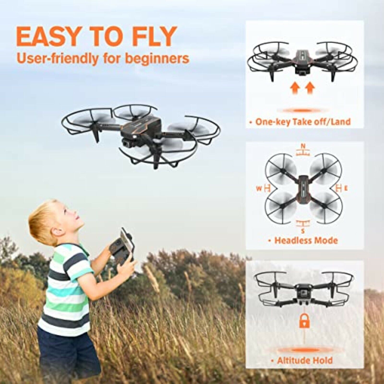 Drohne mit Kamera HD 720P für Kinder, RC Drone Quadcopter mit FPV WiFi 3D