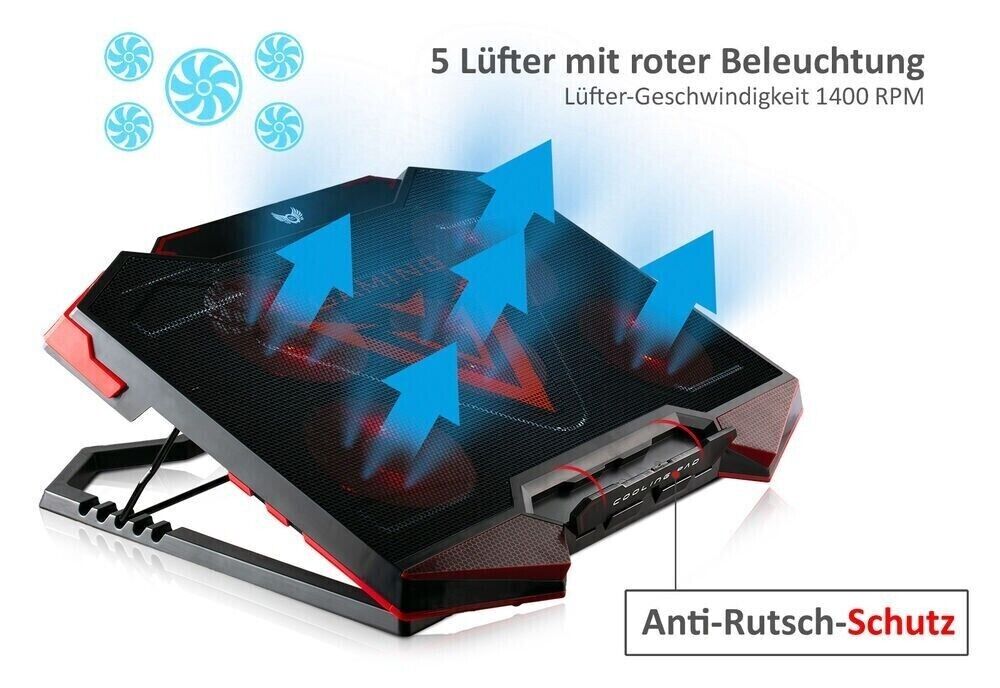 NOTEBOOK LAPTOP KÜHLER COOLER KÜHLPAD STÄNDER 5 x LED LÜFTER | Für 12 - 17 ZOLL