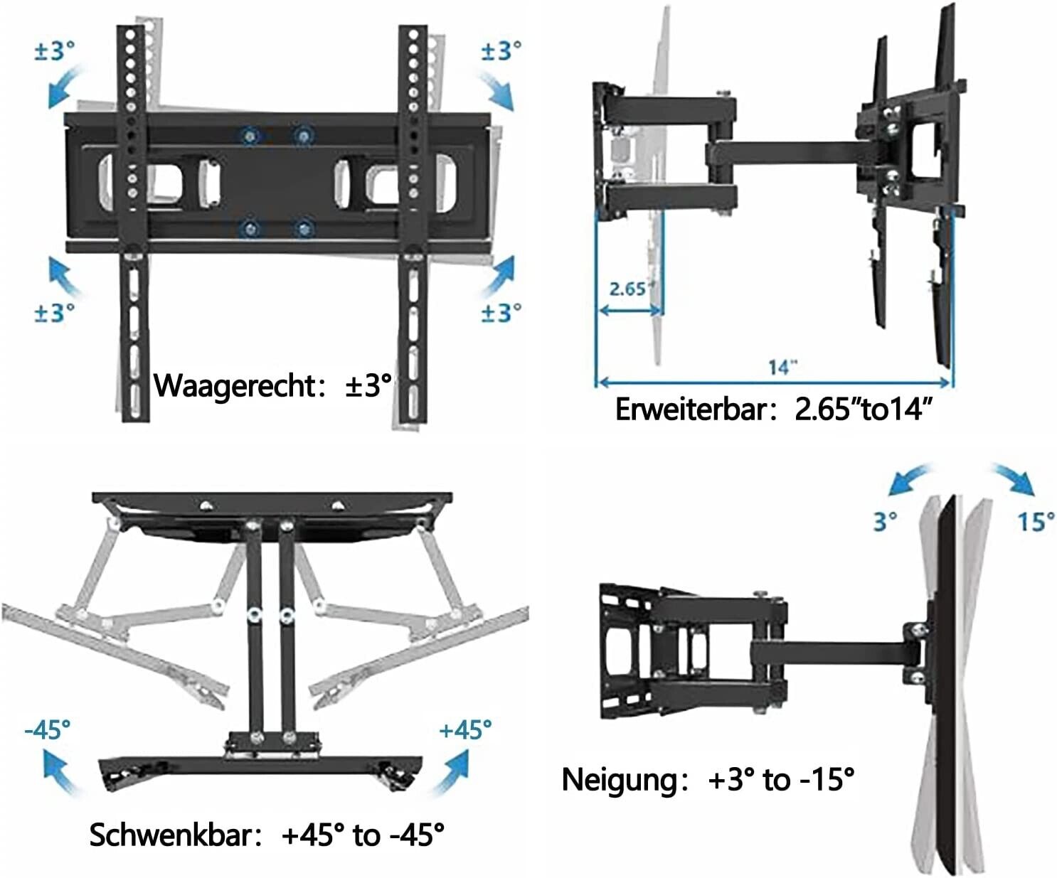 TV Wandhalterung LED LCD 65 Zoll schwenkbar Wandhalter Fernseher neigbar