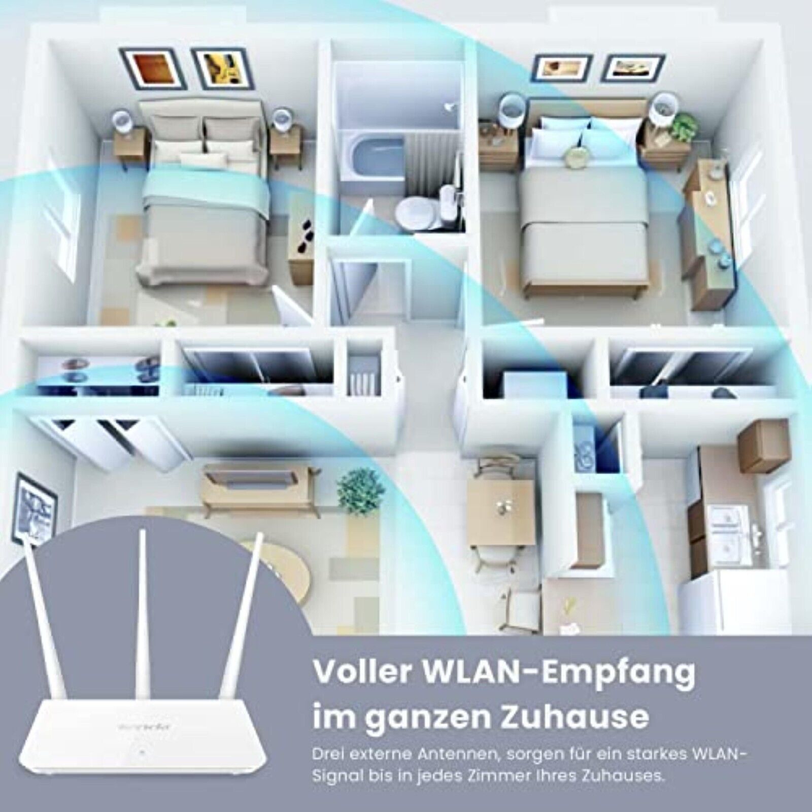 Tenda F3 WLAN Router 2,4GHz 300Mbps 3* LAN Ports 3*5dBi Antennen WPS-Taste Weiß✅