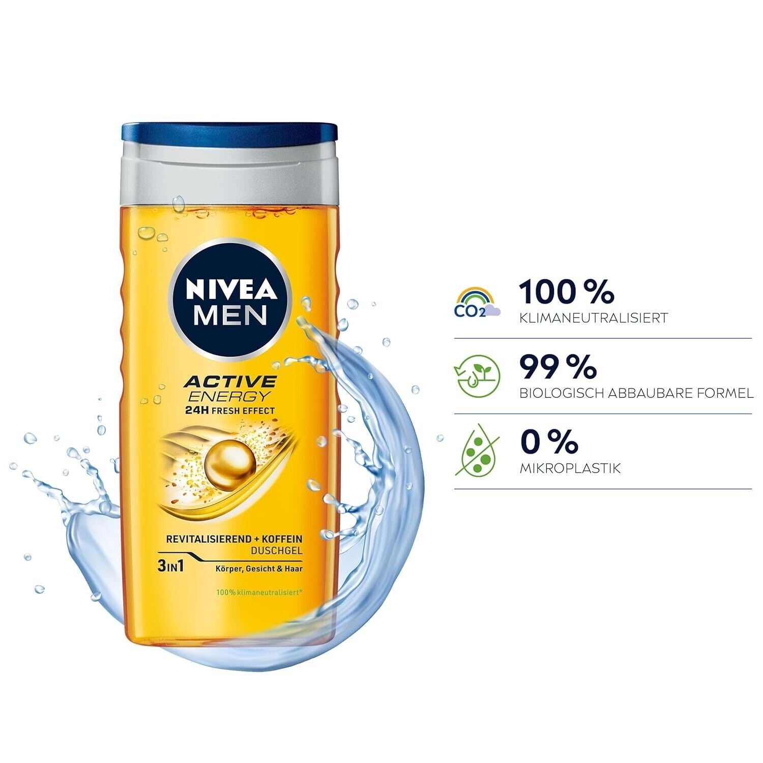 NIVEA MEN Active Energy Duschgel, 24h Frische-Effekt, Duschgel mit Koffein 250ml