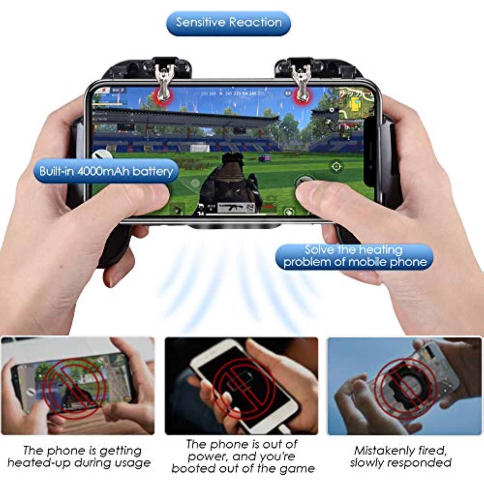 Qoosea Mobile Game Controller Gamepad Joystick mit Lüfter Cooling Fan for PUBG