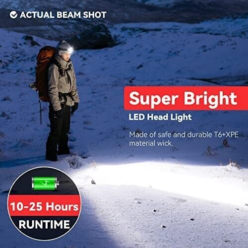 Wiederaufladbare LED Stirnlampe  Superhell Kopflampe mit Rotlich,7 Lichtmodi