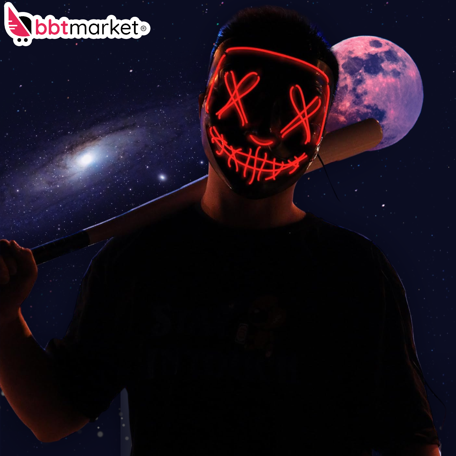 LED Purge Maske als Kostüm Halloween mit Lichteffekten Helloween Zombi Party DE