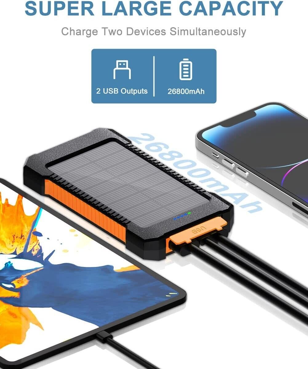 Solar Powerbank Batterie 26800mah Ladegerät  Handy Tragbar Externer Zusatzakku