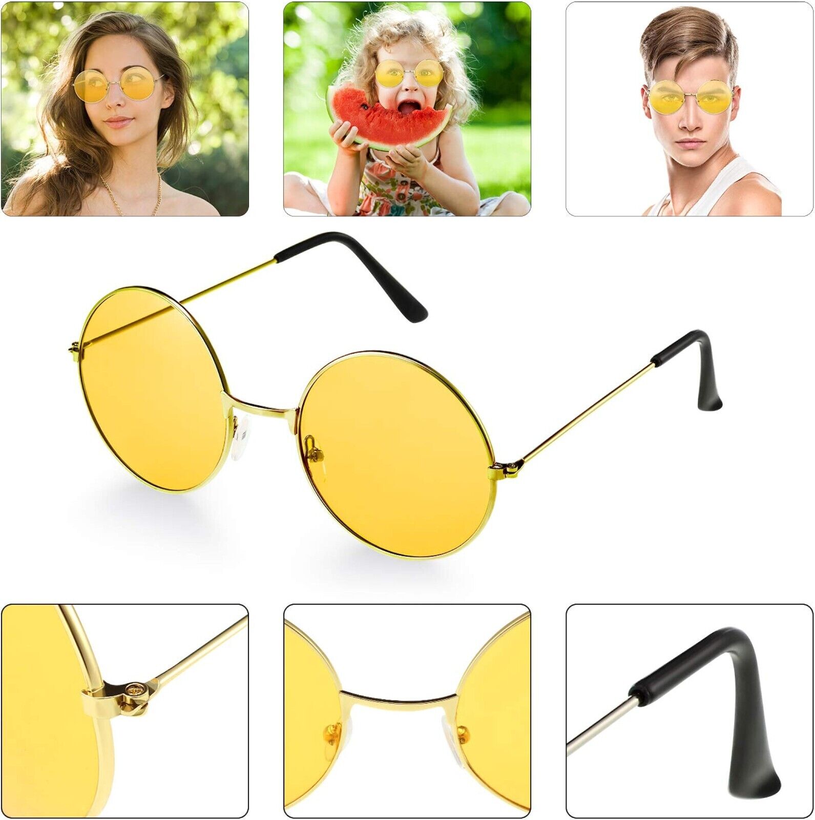 2x Retro Vintage Sonnenbrille rund Hippie Brille für Herren Damen Sonnenbrillen