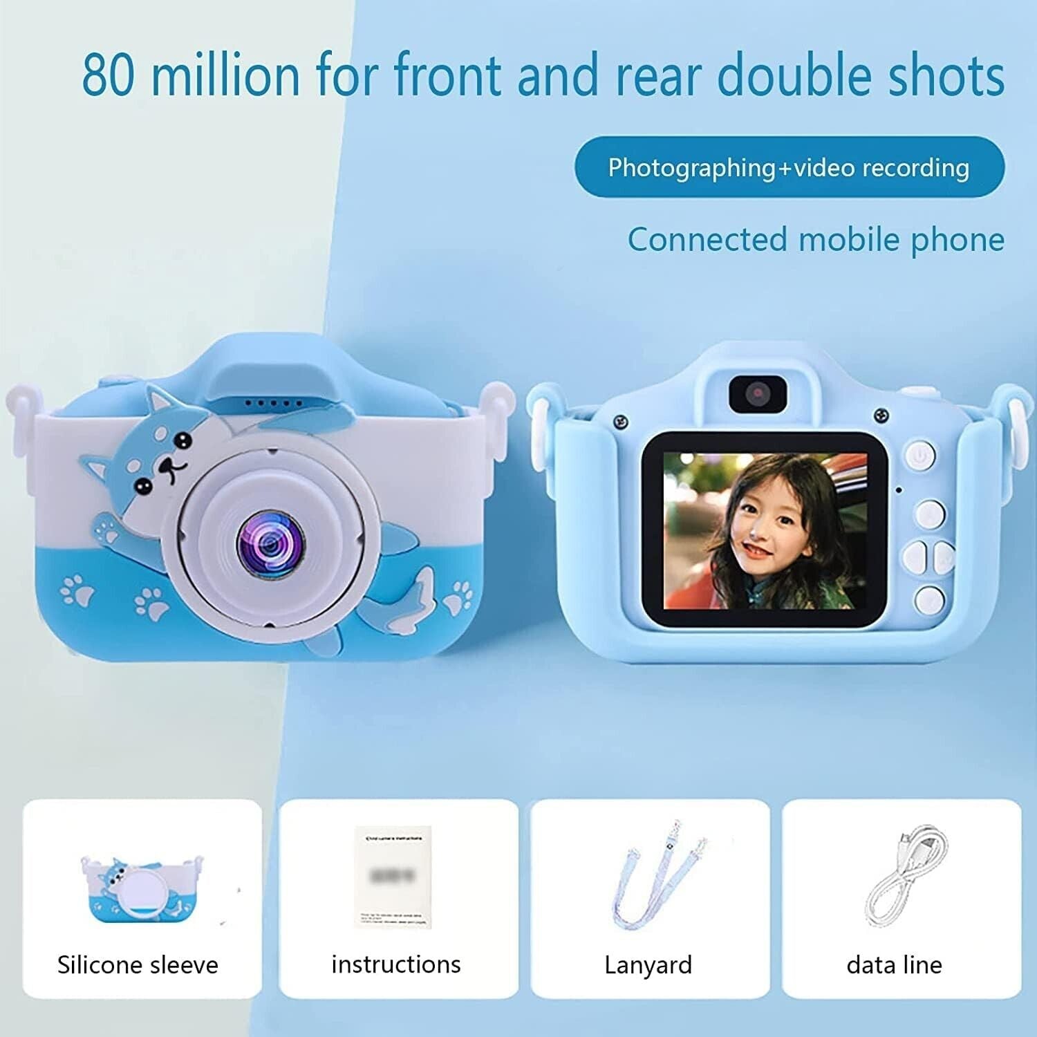 Forever Digitale Kamera für Kinder Robuste Kinderkamera 2 Zoll Blau 1080P HD