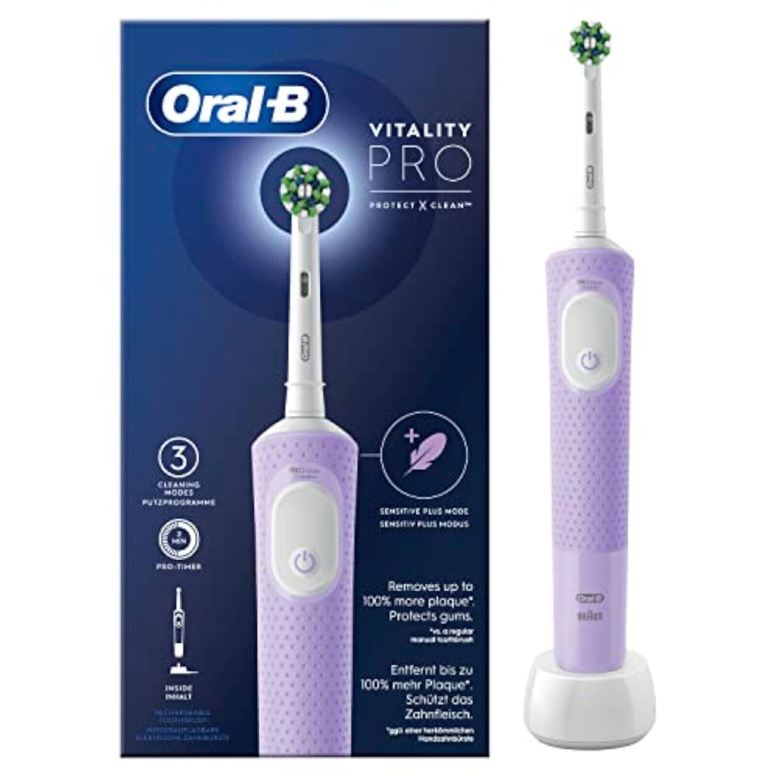 Oral-B elektrische Zahnbürste Vitality Pro Box Lilac Violet Toothbrush-Technolog