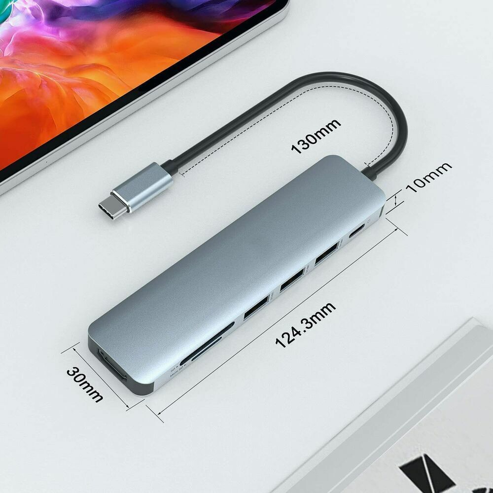 USB C Hub, USB C Adapter MacBook Pro Adapter, 7 in 1 mit 4K HDMI-Ausgang